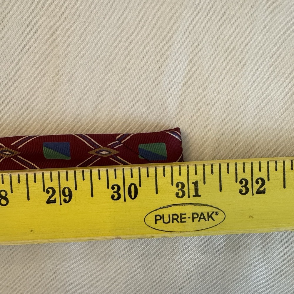 Lands End Silk Necktie Red Green Blue Geometric Diamond Print Tie Long 62" USA - Picture 9 of 9
